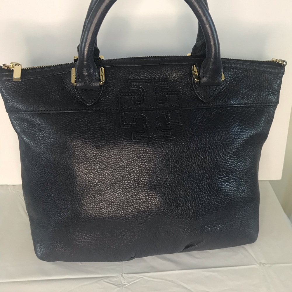 Tory Burich Thea Navy Blue Pebbled Leather bag with cover bag
